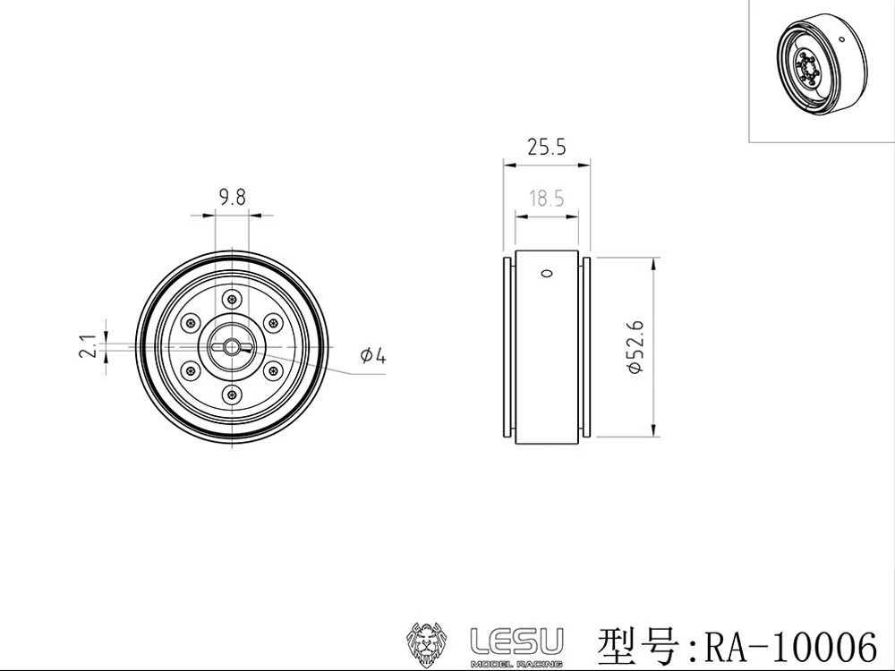 RC 1/14 LESU Metal Rear Wheel Hub for Tamiya Hydraulic Excavator Loader Dump Truck for SCANIA MAN VOLVO Trailer Tipper DIY Parts