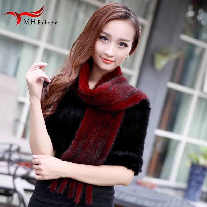 

Women Real Mink Scarf 100% Genuine Real Natural Color Scarf Fashion Women's Knitting Warmth And Soft Real Mink Scarf