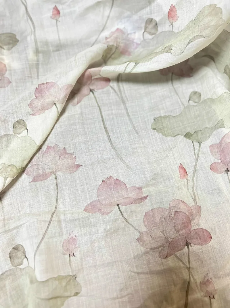 Handmade Lotus Fabric for DIY Dress, Vintage Pond, Moonlight, Delicate Cloth, 140x50cm