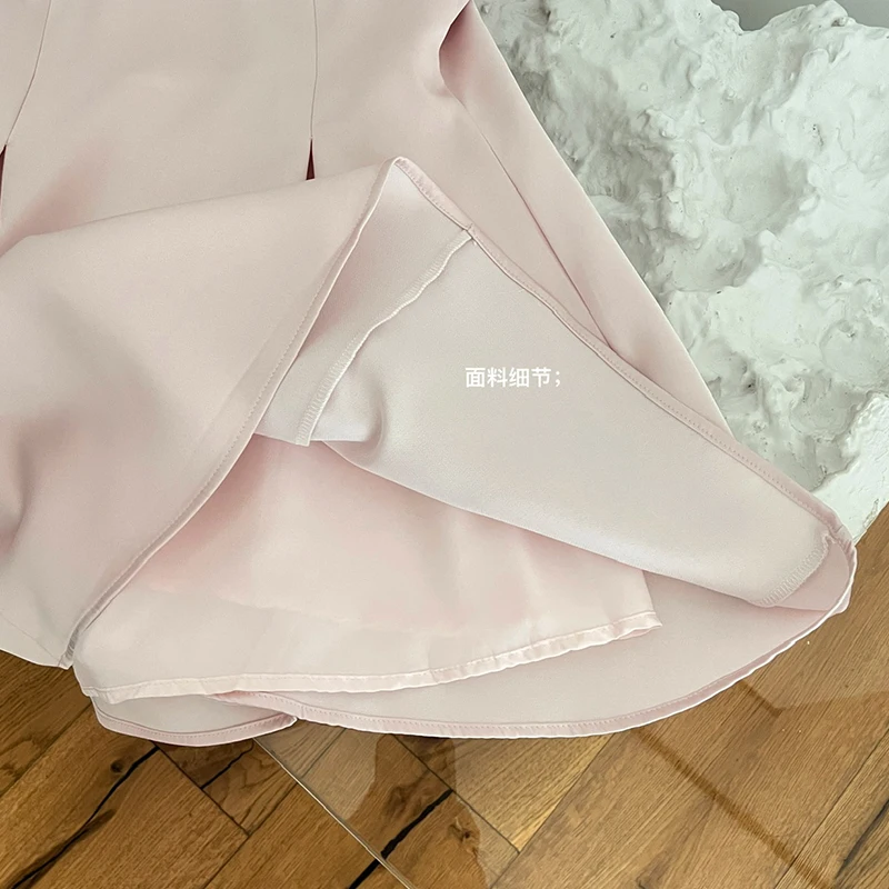 Evening Party Diamond-encrusted Transparent Mesh Neckline Dress Fashion Sexy Mini Dress with Chest Pad Pink Satin Dress Luxury