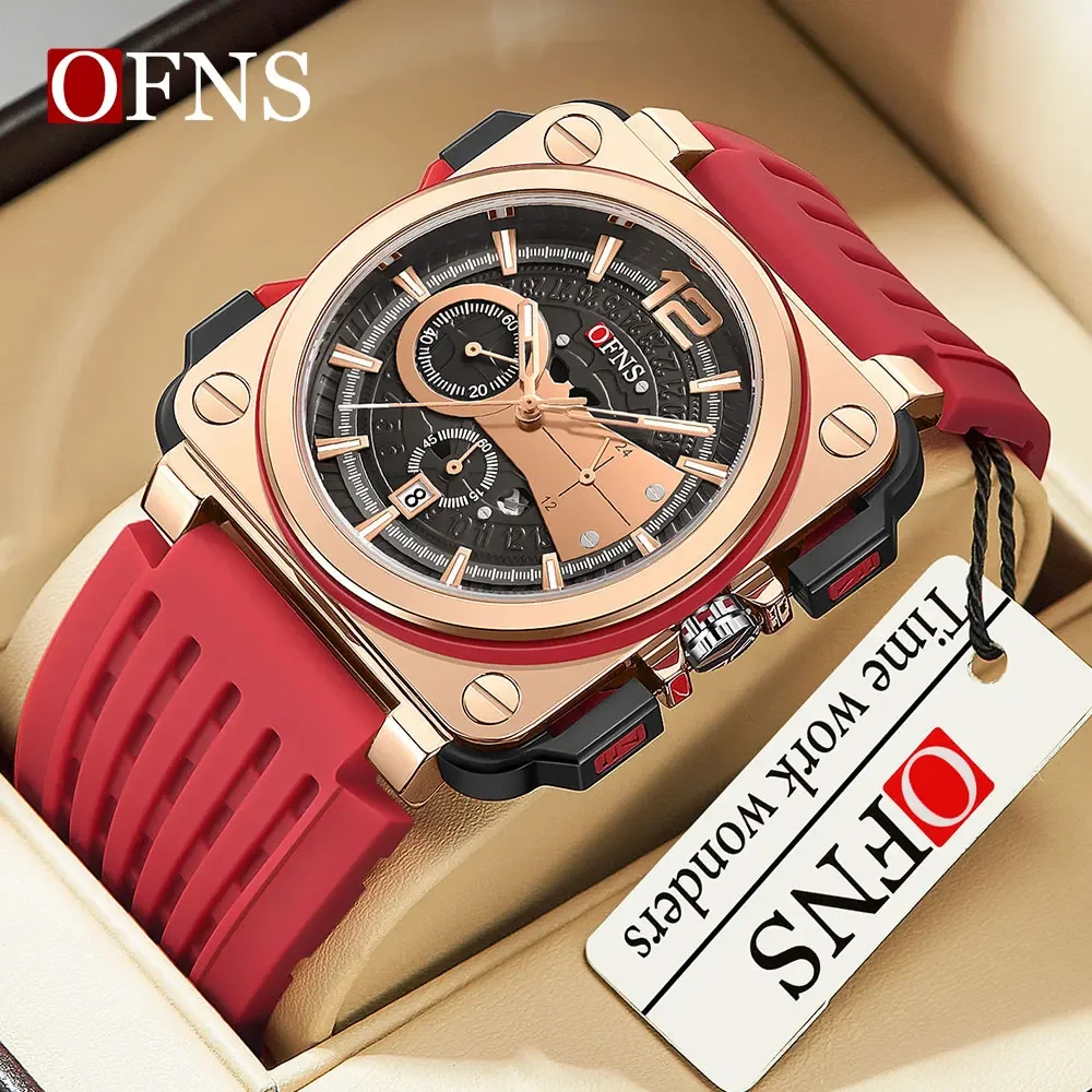 OFNS Brand 1305 Men's Quartz Watch Fashionable Square dial with minimalist Studded Calendar Waterproof Men's Quartz Watch