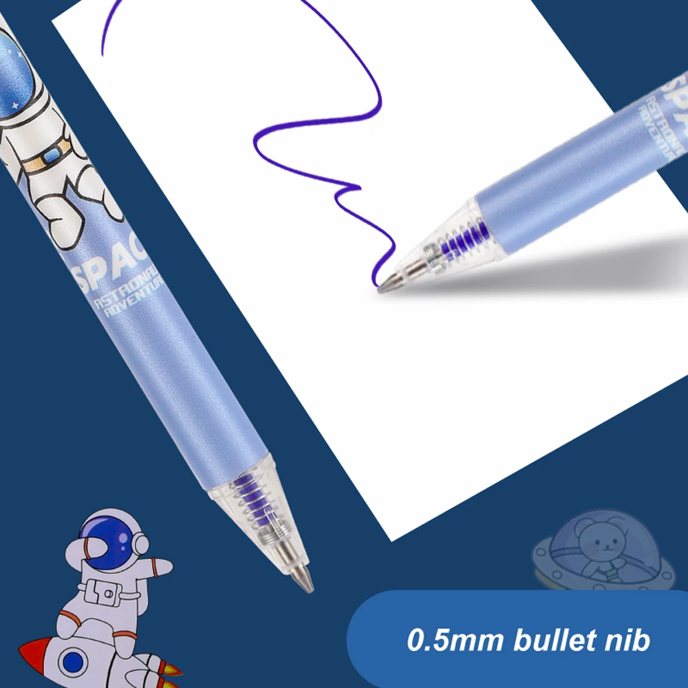 6 Pcs Cartoons Astronaut Neutral Erasable Pen 0.5mm Blue Black Ball Pens Washable Handle School Office Supplies Kids Stationery