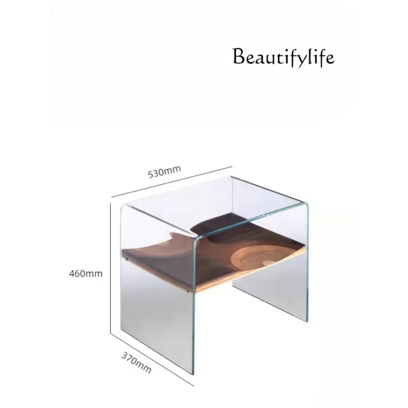 X Italian Minimalist Creative Glass Sofa Small Side Table Bedside Table Movable Mini Coffee Table Living Room