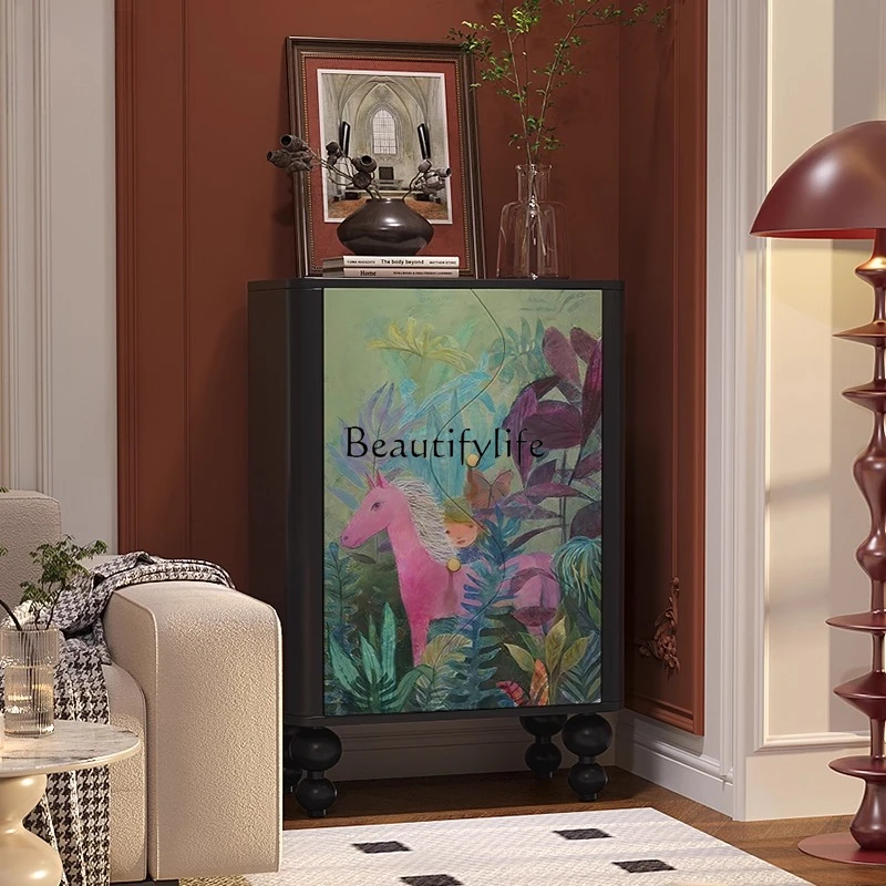 

French niche art solid wood door bucket cabinet bedroom bedside cabinet