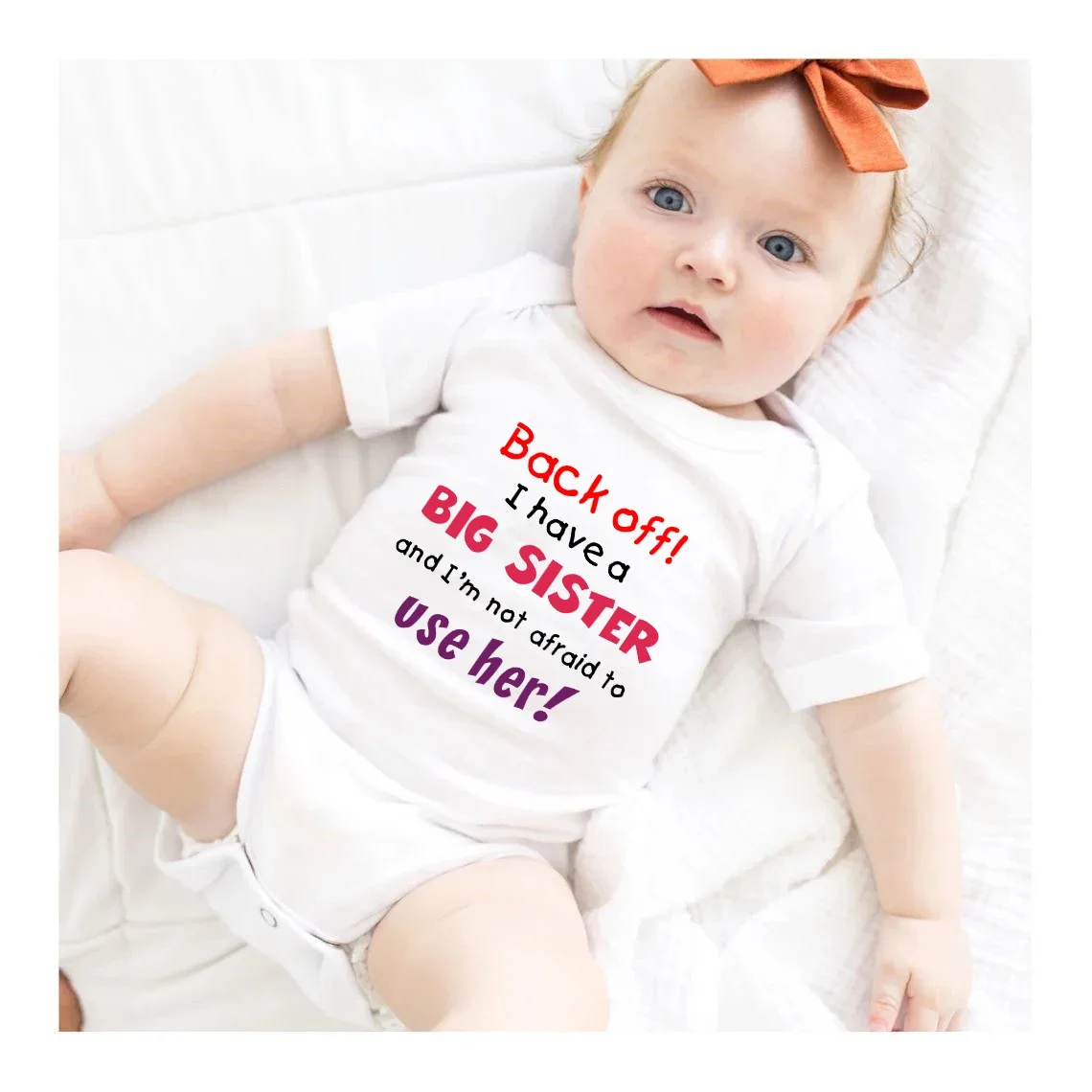 Back Off I Have A Big Sister Letter Printed Baby Bodysuit Short Sleeve Body Baby Jumpsuit Cotton Infant Girl Boy Romper Clothes