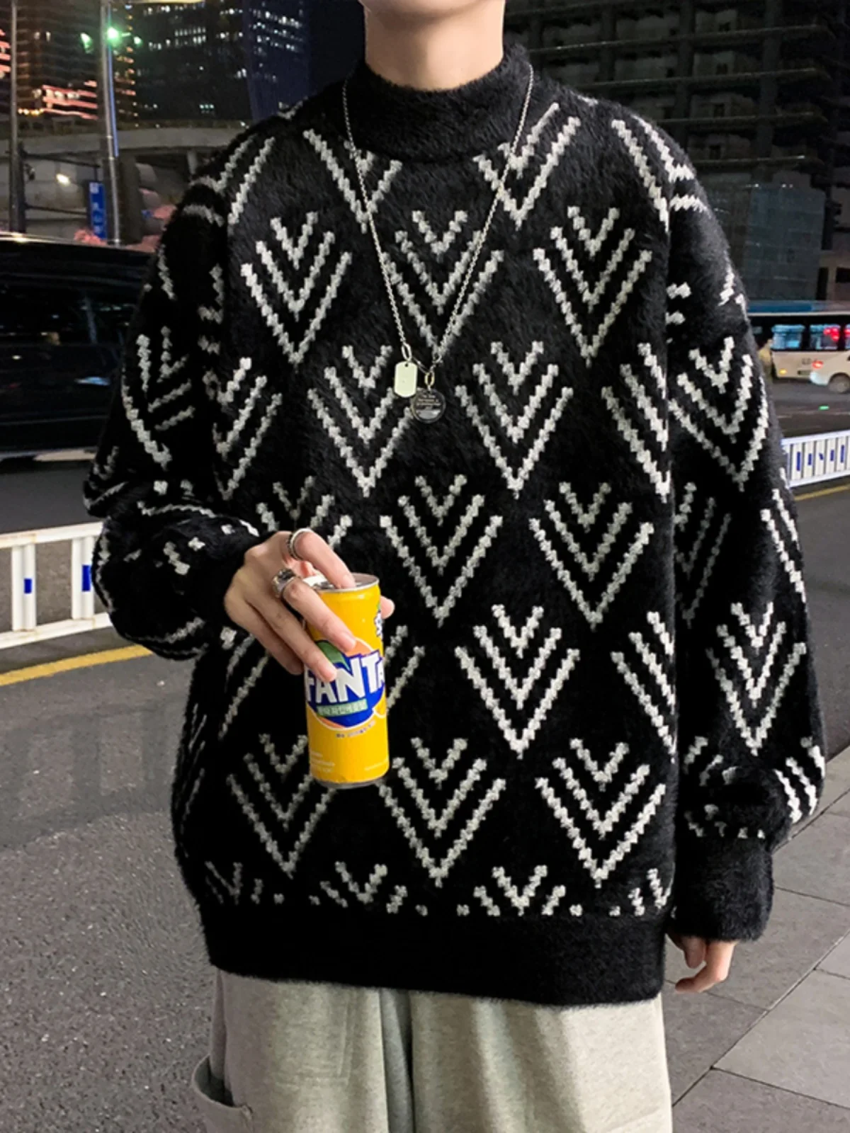 

Осенне-зимний мужской свободный свитер с высоким воротником в стиле ретро, японский повседневный шерстяной свитер с длинными рукавами и воротником-гольф