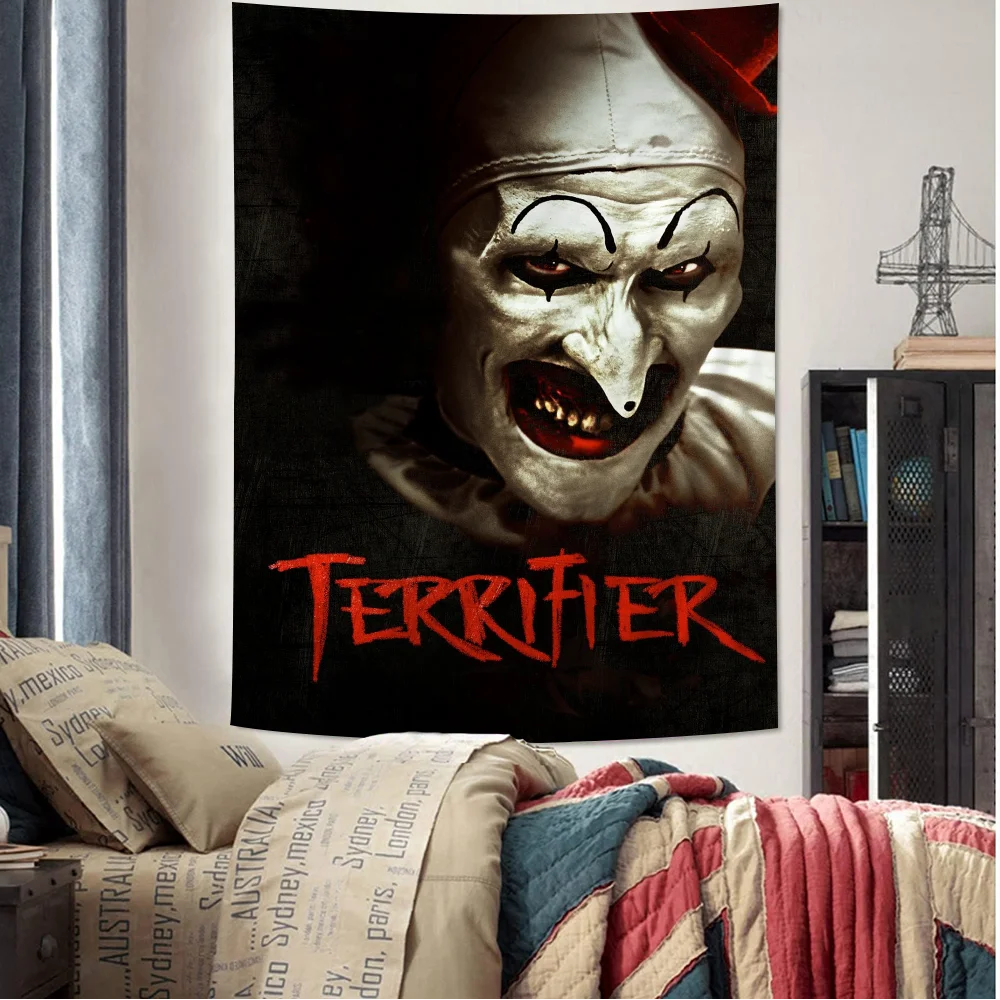 

Movie T-terrifier Horror Printed Large Wall Tapestry Indian Buddha Wall Decoration Witchcraft Bohemian Hippie Decor Blanket