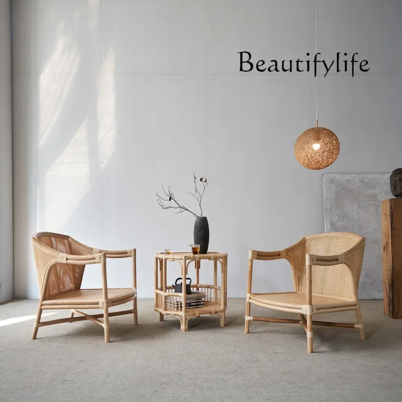 QY Nordic leisure rattan chair three-piece home living room rattan backrest sofa creative balcony sofa recliner