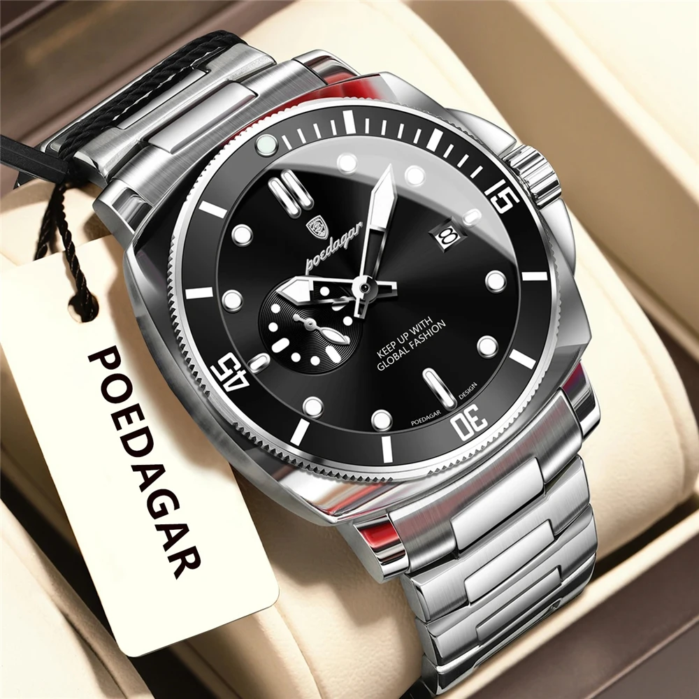 

Poedagar Reloj Gifts Mens Watches Automatic Watch For Man New Black Day Small Dial Fashion Quartz Wristwatches Tudo Por 1 Real