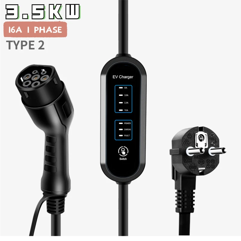 SKYEGLE Portable EV Charger Type 2 Adjustable 8-32A Electric Car Charging 3.5M Cable Electric Vehicle Chargers for Tesla Model Y