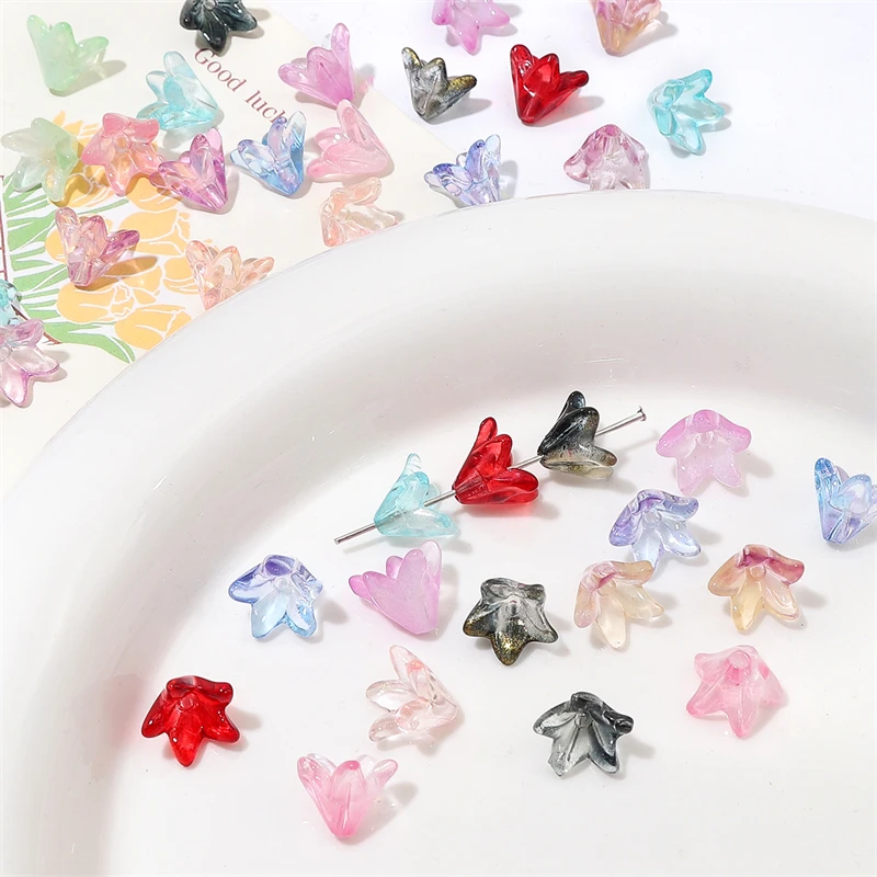 20pcs 10x13mm Colorful Lampwork Glass Lily Flowers Beads for Earring Necklace DIY Jewelry Making Beads Cap