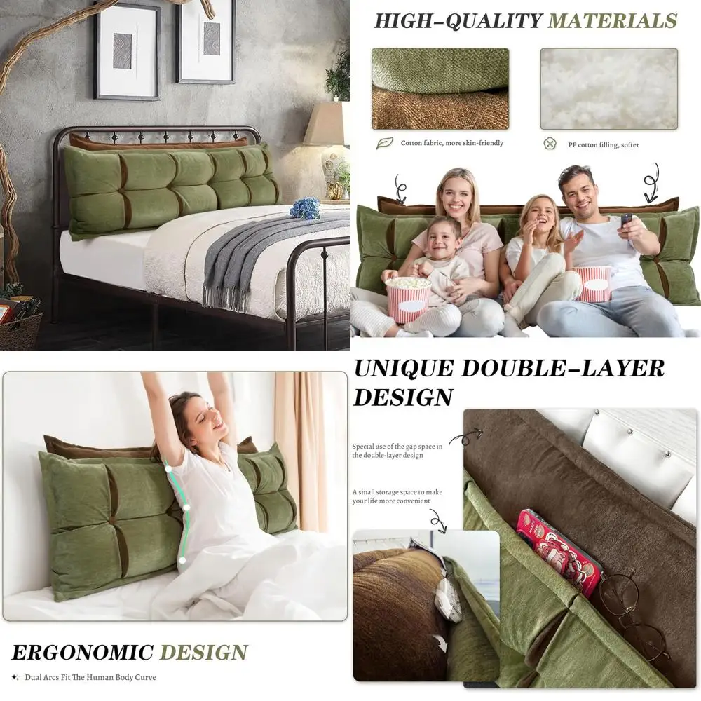 

Reading Pillows for Bed - Adult Bolster Set of 2, Soft Chenille, Daybed Couch Support, Sitting Comfort Pillows