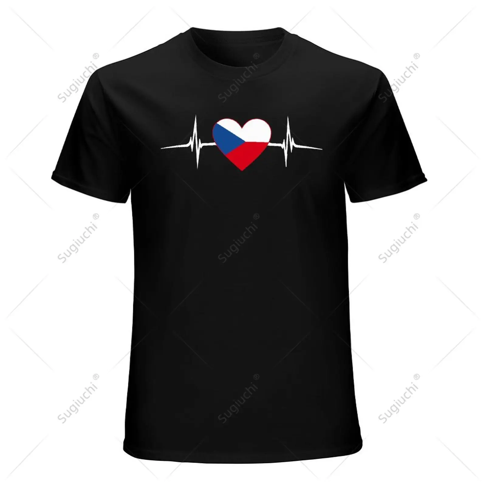 Unisex Men Heartbeat Design Czech Flag Czech Republic Tshirt Tees T Shirts Women Boys 100% Cotton T-Shirt view 3