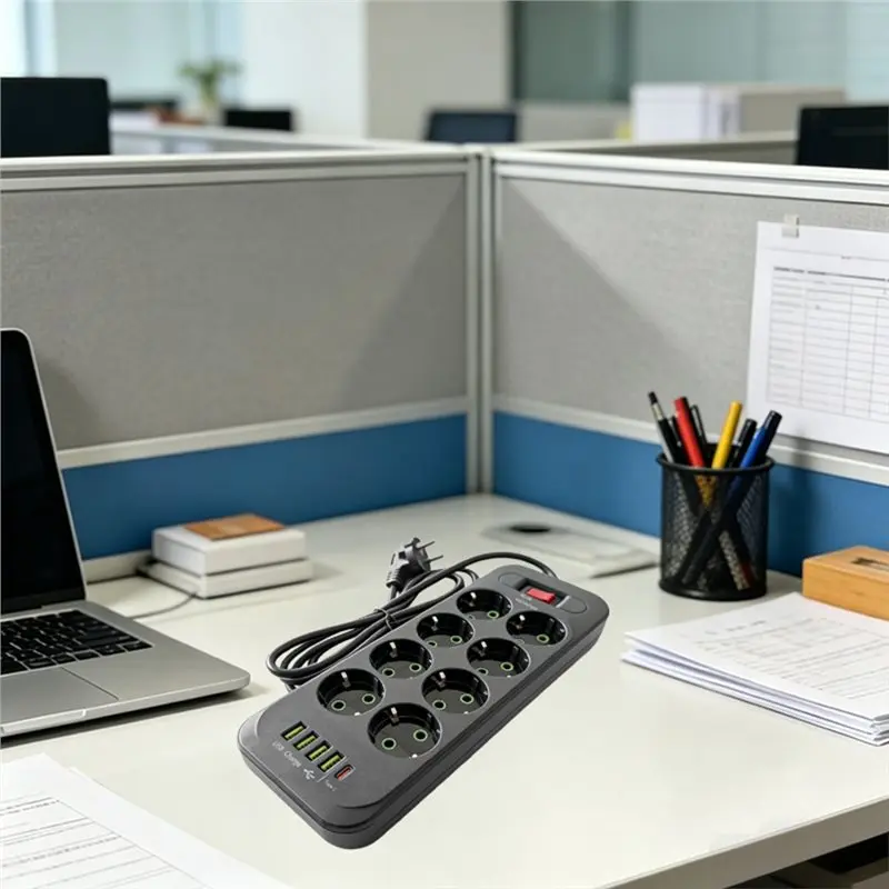 [NEW!A93G】 Power Strip 2500W 2M Cable 13 In 1 EU Plug Surge Protector Master Switch 8 AC Outlets 4 USB 1 Type-C