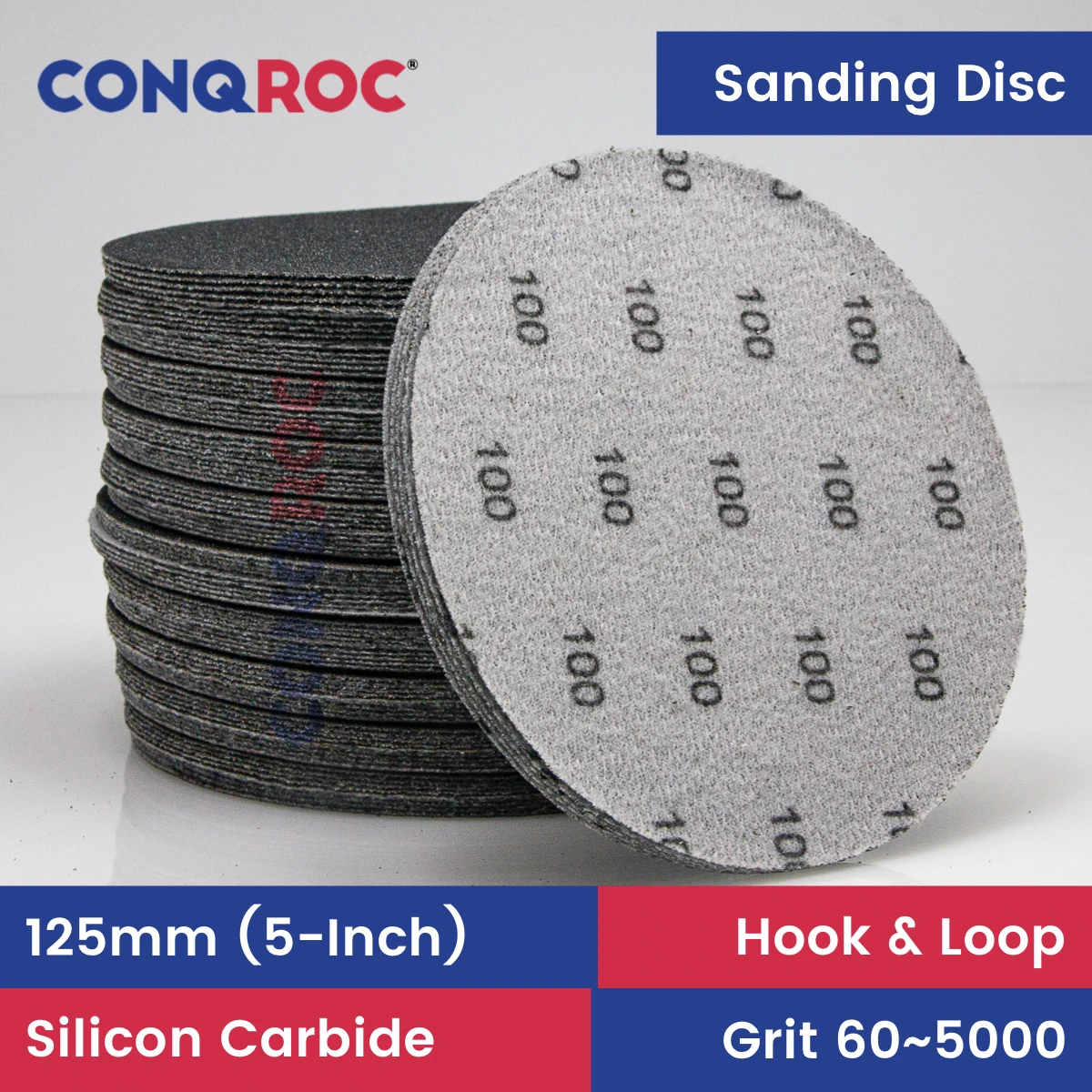 100 Pieces 5-Inch 125mm Sanding Discs Silicon Carbide Waterproof Sandpapers for Wet and Dry Sanding Hook and Loop Grit 60~5000