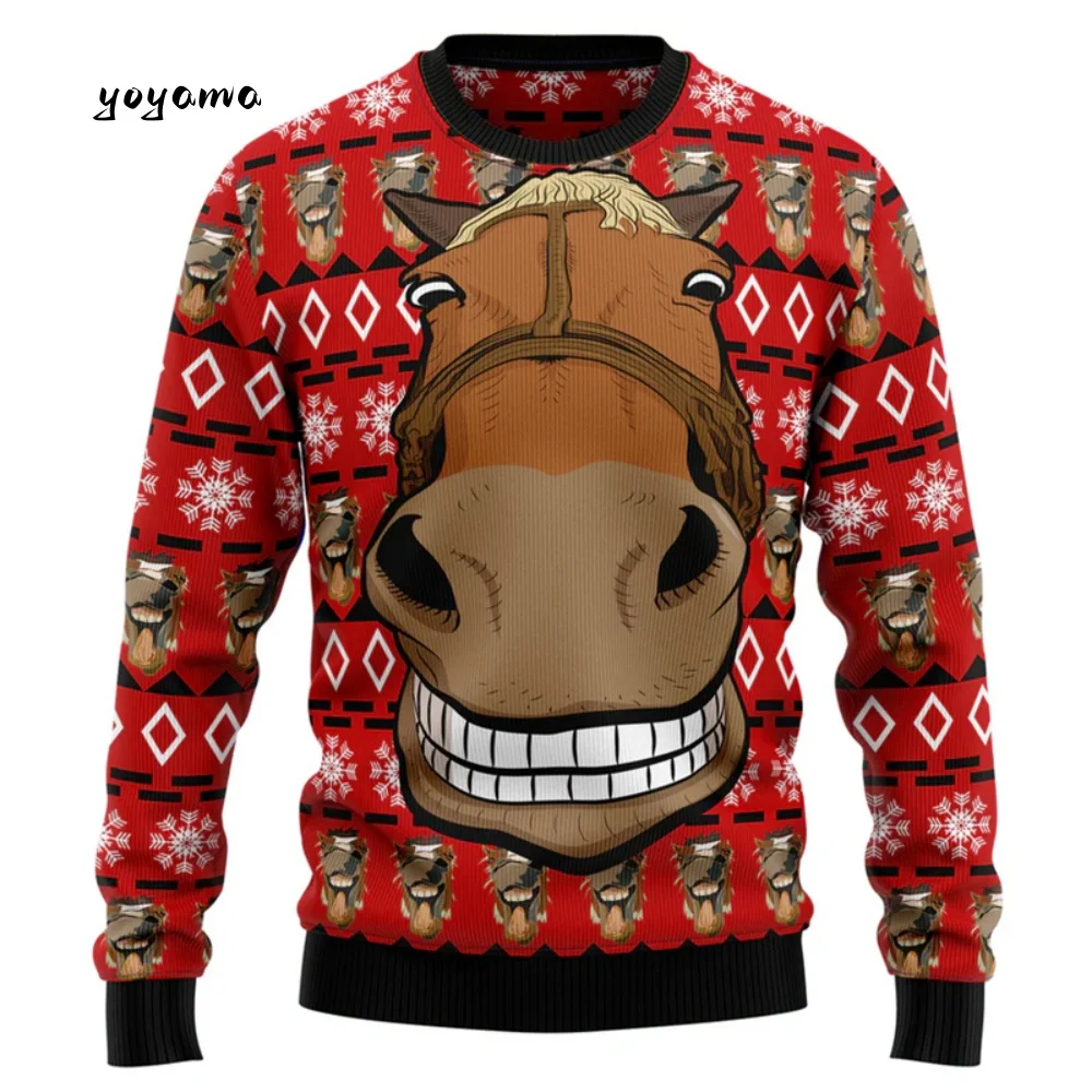 

2026 Ugly Christmas Men Women Sweatshirt Horse Sweatshirt 3D Print Animal Graphic Xmas Sweatshirt Tops Fashion Men's Sweatshirt