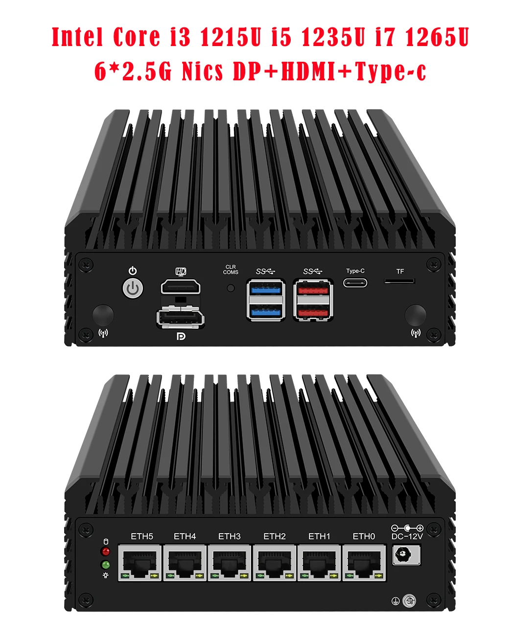 Lüfterlose Weiche Router12th Gen Intel Core i7 1265U i5 1235U i3 1215U 6 * Intel i226-V 2,5G mini PC Firewall Appliance Proxmox Win11