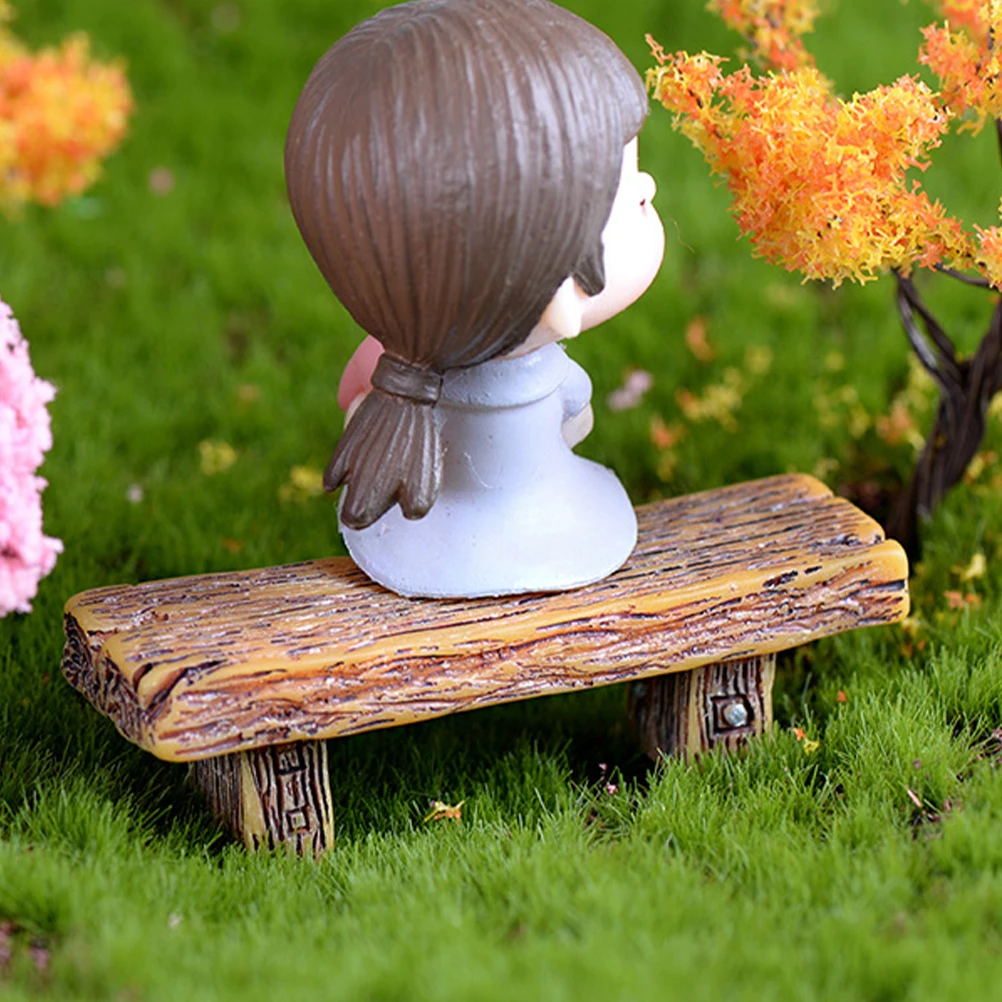 

3 Pcs Mini Wooden Bench Decor Realistic Succulent nament Garden Statue Home Office Toy Miniature Model landscaping Decor