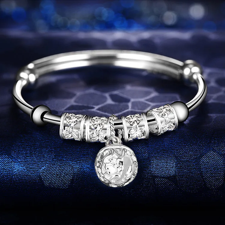 

Cute 925 Sterling Silver charms ball bangles adjustable Bracelet for lady Women Fashion Holiday gifts Party wedding Jewelry