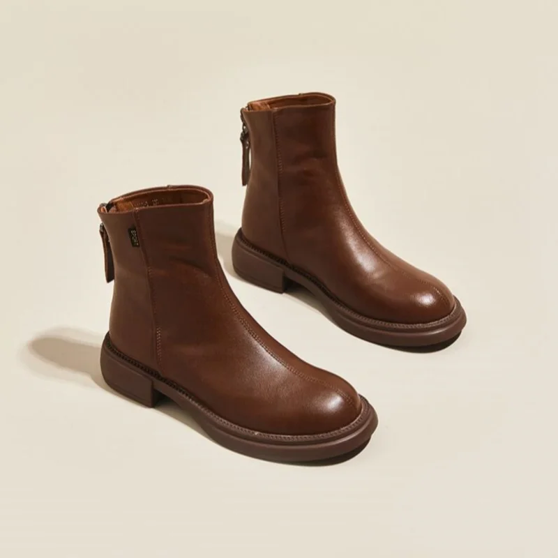Autumn Women Winter Shoes New Ankle Boots Women Fashion British Retro Short Boots Rear Zipper Genuine Leather Shoes