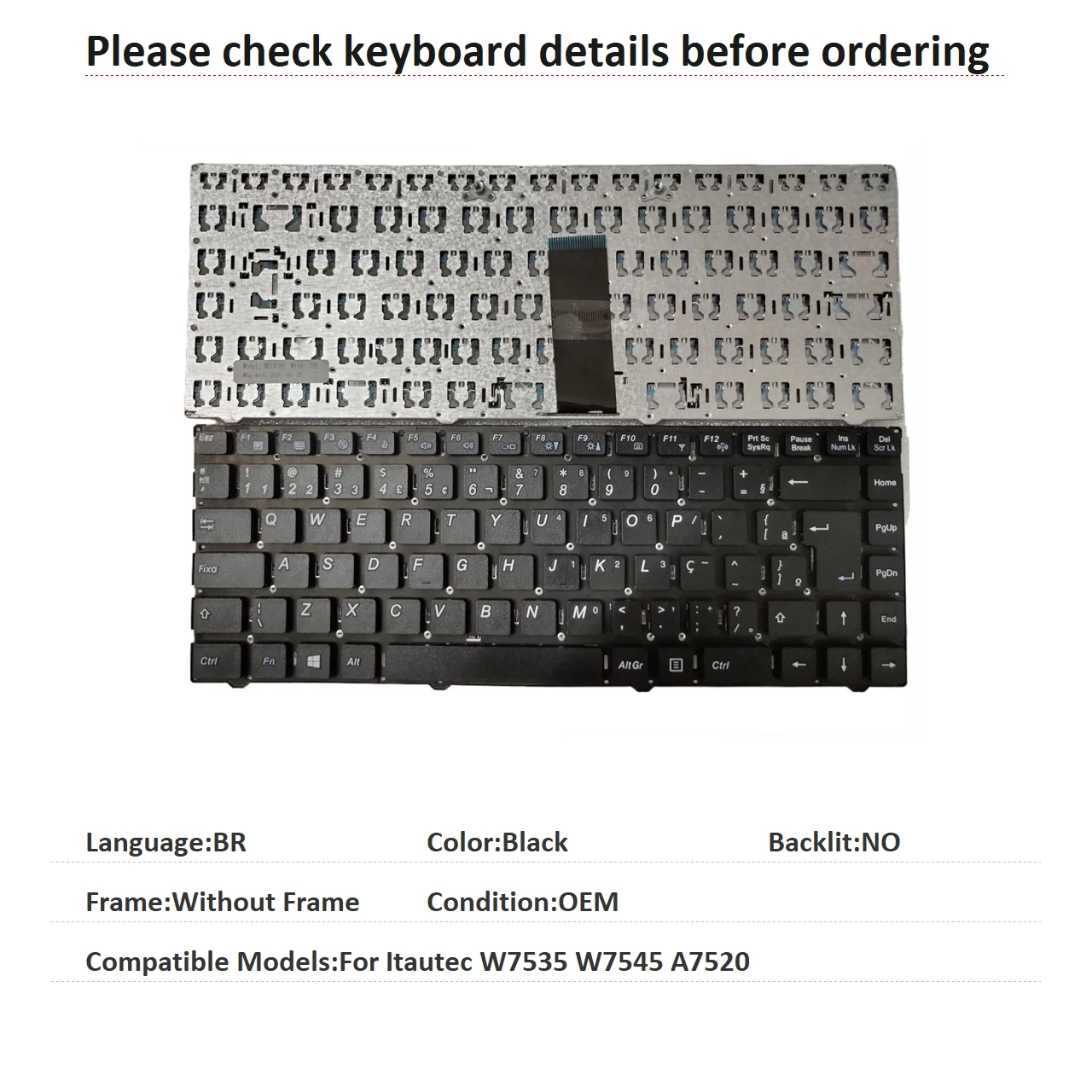 Novo teclado de idioma brasileiro para CLEVO Itautec W7535 W7545 A7520 Notebook PC, teclado de substituição
