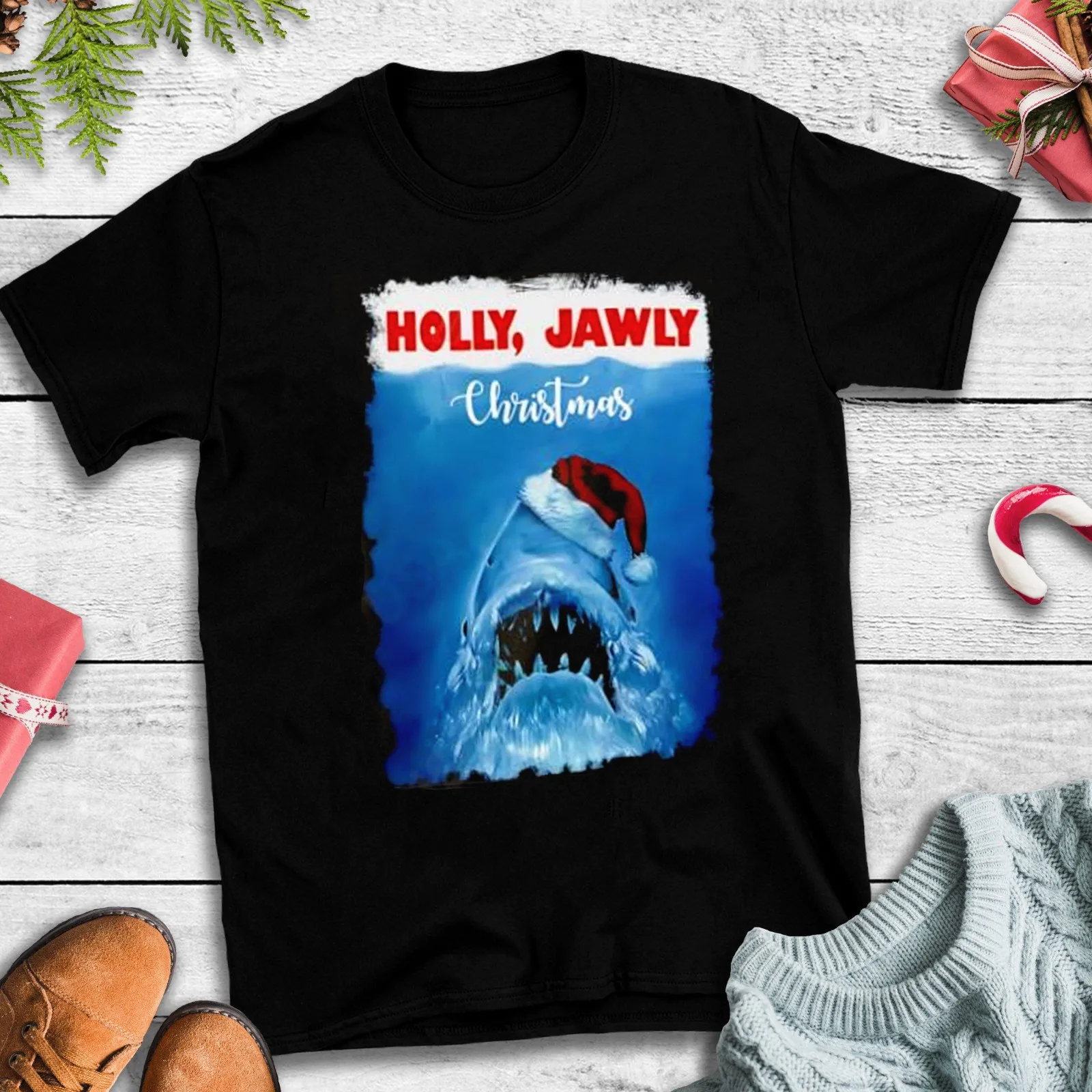 Holly Jawly Christmas Jaws Shark Gift Xmas Shirt NG3411