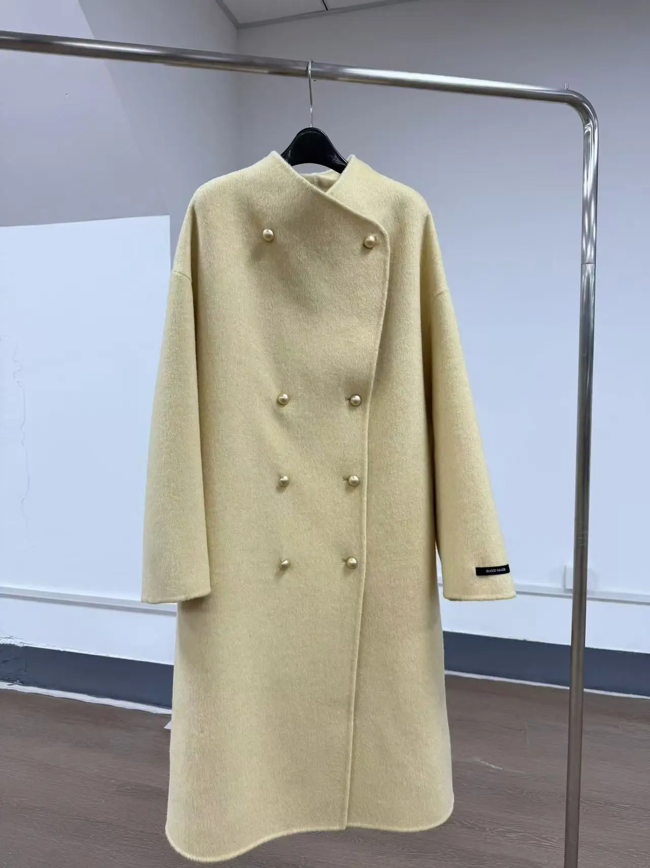 

Осень-зима 2022, пальто ярких цветов, темпераментное новое двубортное свободное двустороннее шерстяное пальто из верблюжьего меха для женщин