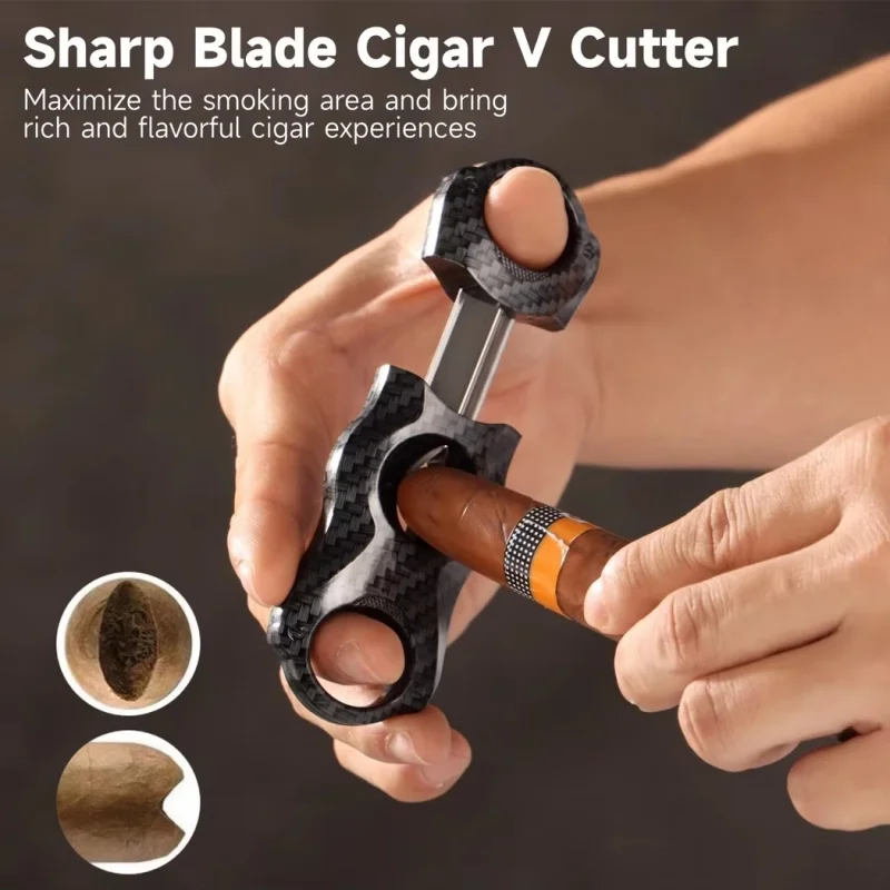 Guillotine Cigar Cutter - Carbon Fiber V-shaped Double-edged Classic Design Portable Cuban Smoking Accessory Gift