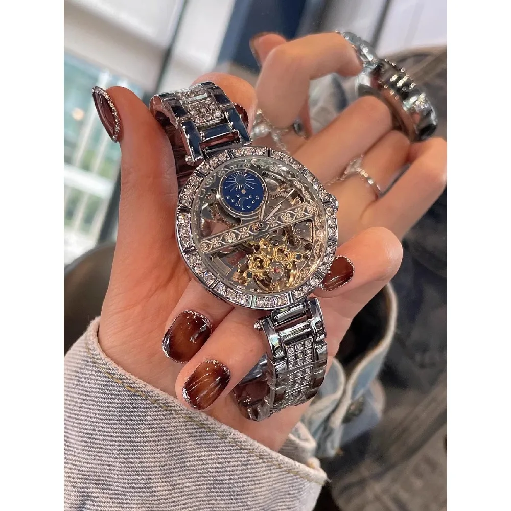 

Sun, Moon and Stars Mechanical Watch, Hollow Ladies Mechanical Light Luxury Watch