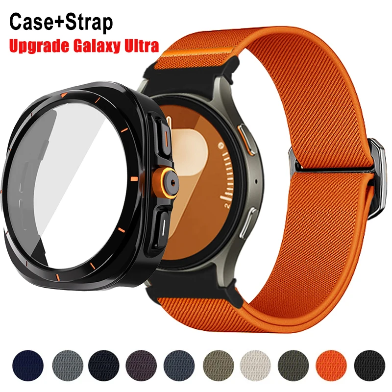 

Case+Strap for Samsung Galaxy Watch 7 6 40mm 44mm Upgrade Galaxy Ultra 47mm Screen Protective Shell Elastic Nylon Band Bracelet