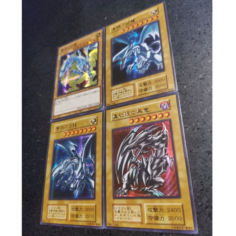 4Pcs/Set Yugioh Cards Cos Series Blue-Eyes White Dragon Self Made Anime Game Characters Collection DIY Color Flash Card Toy Gift