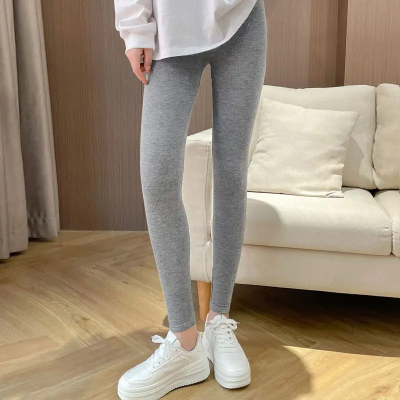 Women\'s Autumn Fashion Simplicity Solid Color Tight Fitting High Waist Leggings Women Clothes Casual All-match Nine Points Pants