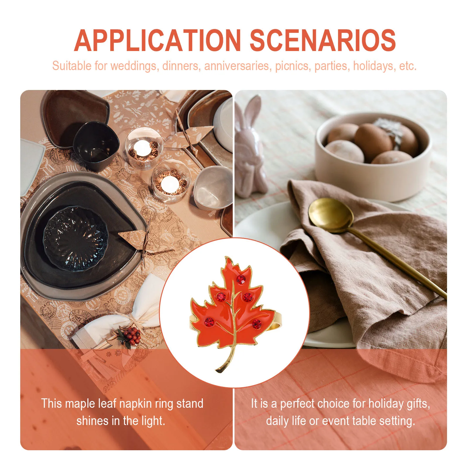 

6Pcs Elegant Maple Leaf Napkin Buckles Orange Halloween Decorations Festive Table Setting Dinner Party Accessories