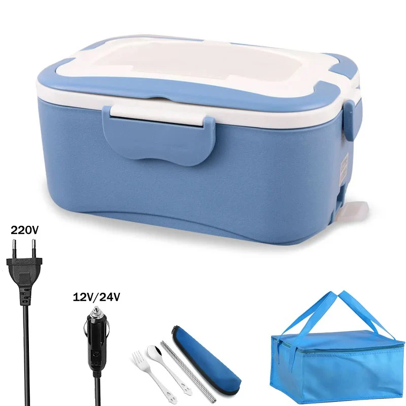 220V 12V 24V Stainless Steel Electric Lunch Box Food Heater Car Truck EU Plug Picnic Office Food Warmer Heated Container Set