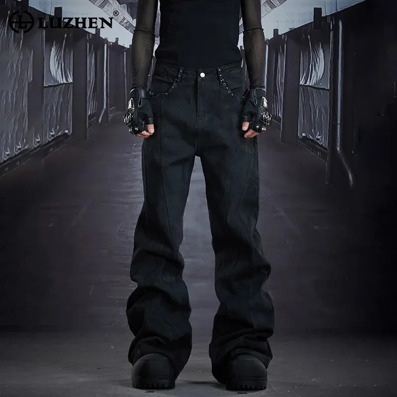 

LUZHEN 2026 New Original Pockets Back Patchwork Design Straight Slim Casual Jeans Men's Fashion Handsome Street Trousers JY5904