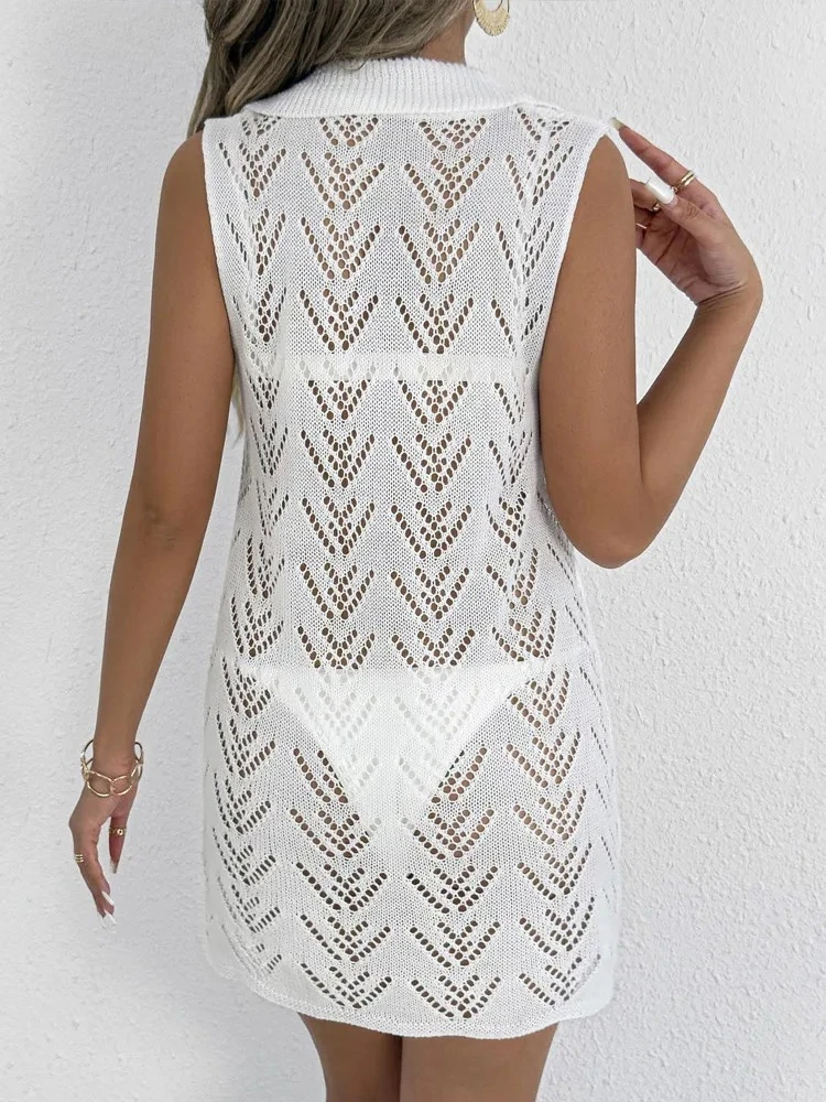 Vestido playero sexi liso sin mangas para mujer, vestido playero con cuello tipo Polo para mujer, traje de baño brasileño