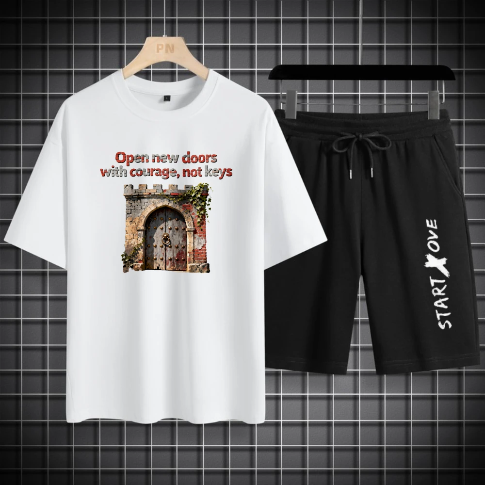 

Мужские футболки, комплекты мужской одежды, летний костюм для мужчин, шорты с короткими рукавами, модная мужская одежда из полиэстера, дышащая