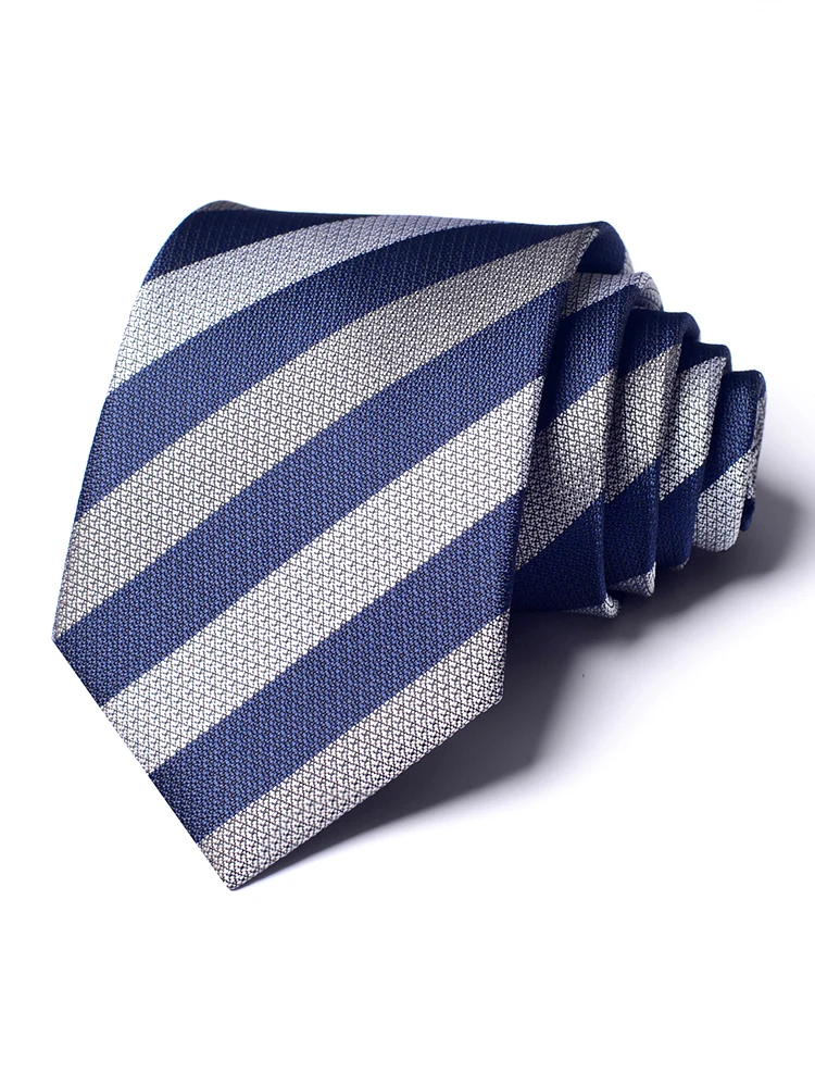 High Quality Navy Gray Striped Pattern Tie For Men's Business Banquet Shirt Accessories Standard 8CM Wide Version Cravat