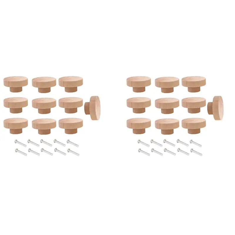 KYCOR-20Pcs Round Unfinished Wood Drawer Knobs 50Mm Dia Wood Furniture Cabinet Dresser Pulls