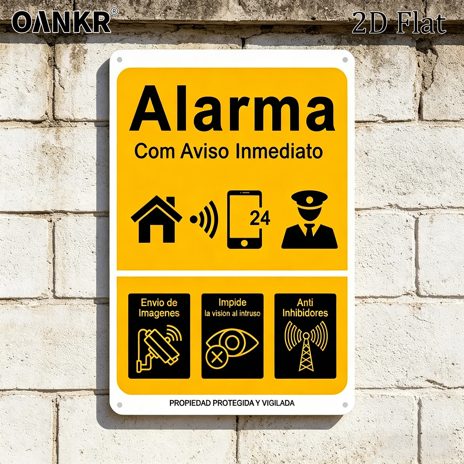 Spanish Alarm System Metal Tin Sign, Home Security Warning Wall Art Decor, 24H Surveillance Plaque for Yard Villa Apartment