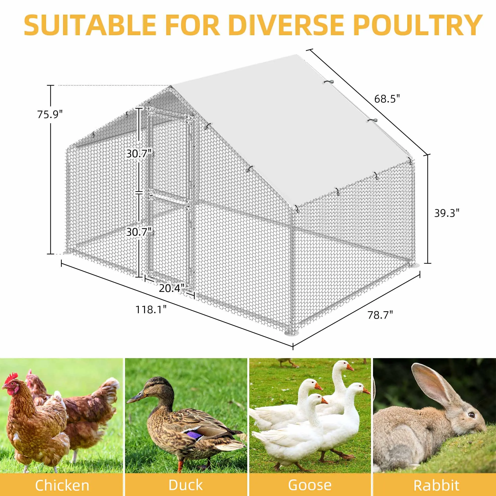 Metal Chicken Coop Outdoor Large Metal Walk-in Hen House