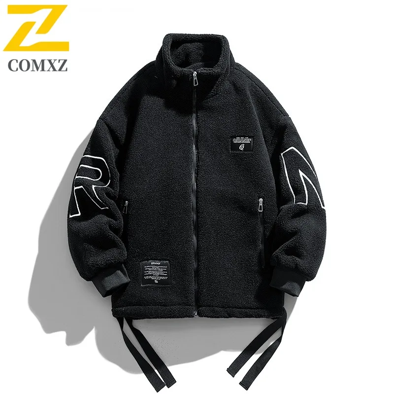 

COMXZ Men Outdoor Lamb Wool Jacket Luxury Casual Lapel Cycling Warm Motorcycle Coats Solid Color Travel Windproof Autumn Coat