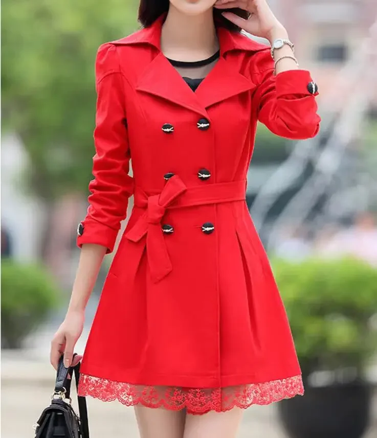 Women's Leisure Coats new slim Girdle bow lace double-breasted long-sleeved jacket style section Turn-down Collar outwear Z546