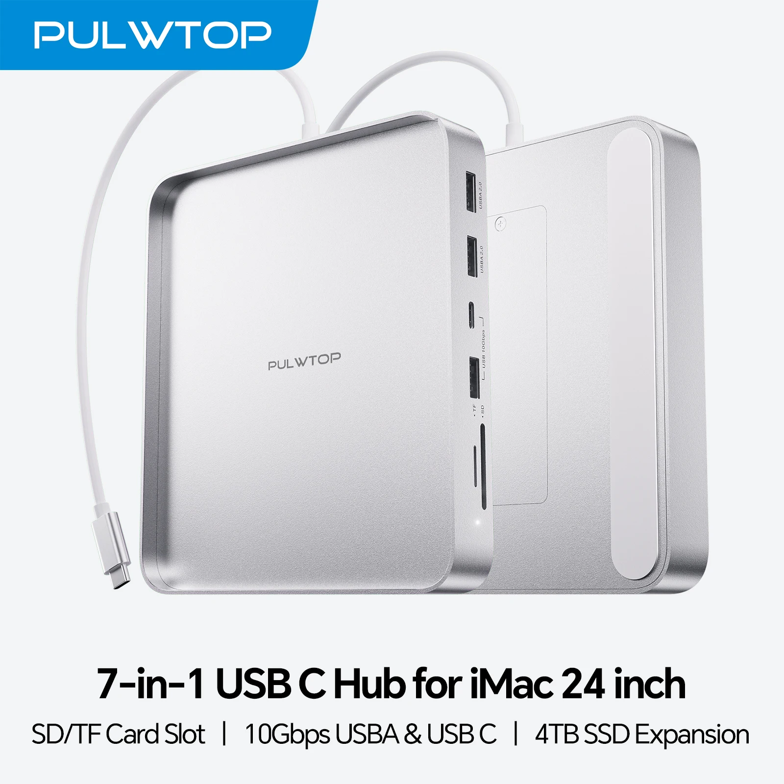 PULWTOP USB C HUB for iMac M1/M3/M4 with USB C 10Gbps, USB A SD/TF, iMac Accessories Support Expand M.2 SSD (Not Included)