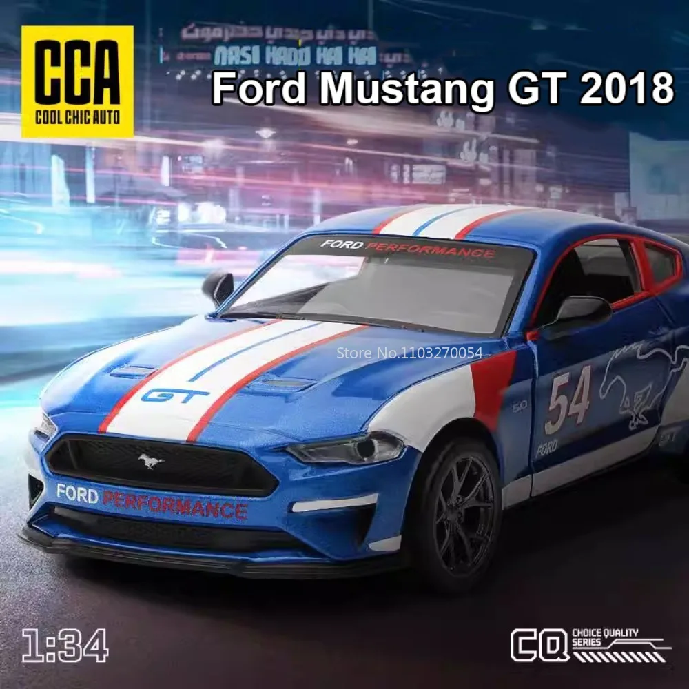 

1:34 Ford Mustang GT 2018 модель автомобиля из сплава, литые игрушки, двери, открытые звуки, фотомашинки, миниатюрные автомобили для мальчиков, подарки на день рождения