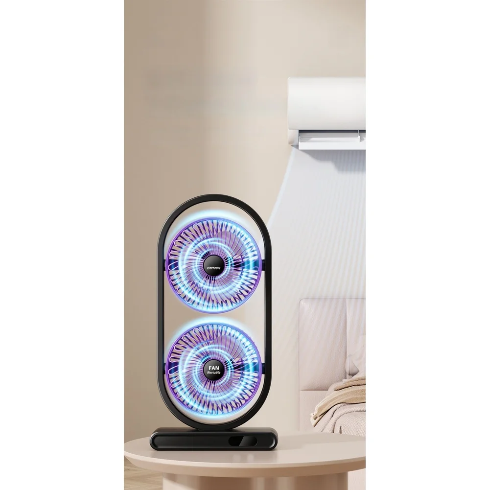 USB Powered Dual Fan Head Desktop Cooler with Digital Display 5 Wind Intensities for Office Dorm Room or Outdoor Setup
