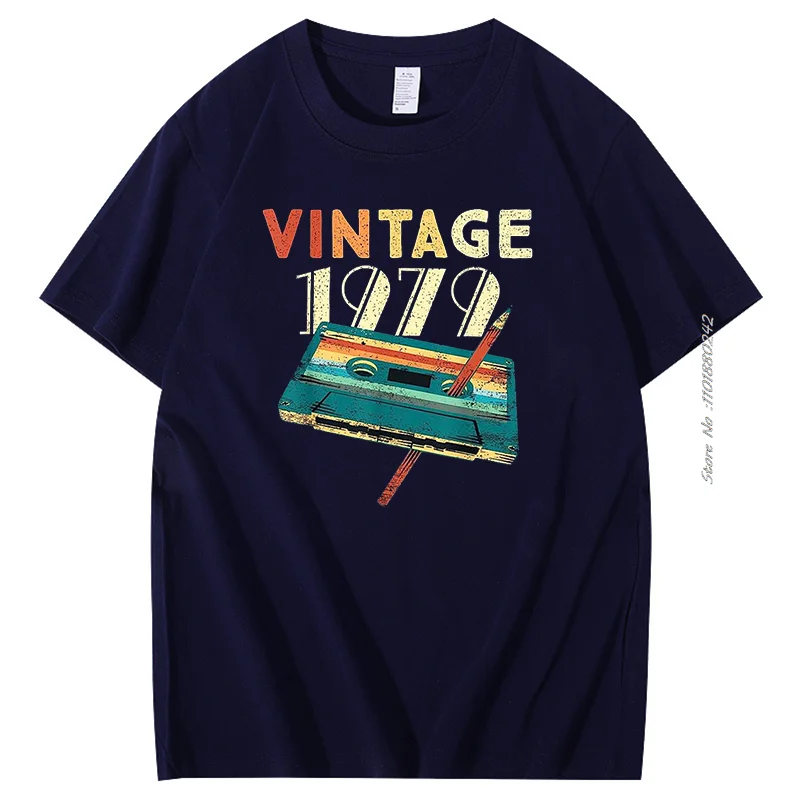 Camisetas estampadas de Cassette de música Vintage para hombre, Camiseta de algodón, Tops de manga corta, regalos de cumpleaños, 45 °, 1979