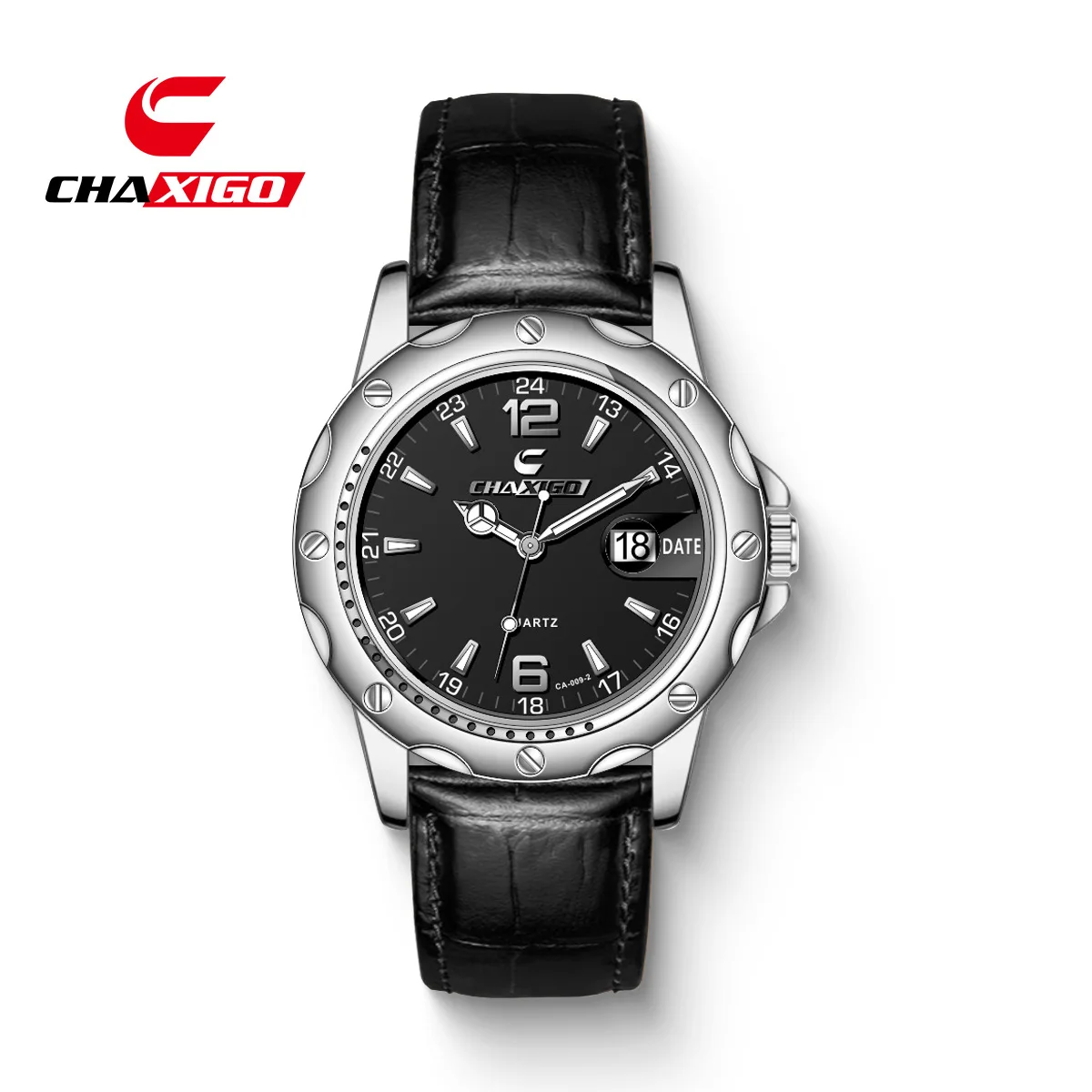 CHAXIGO Swiss men's quartz watch, fashion magnifying glass calendar luminous foreign trade men's steel belt sports watch