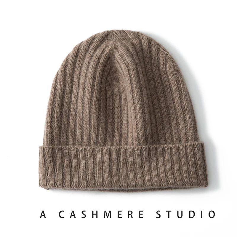 LHZSYY Men's 100% Cashmere Knitted Hat Winter Warm Cap Unisex Pure Color Versatile Cold Weather Fashion Commute Style Foldable
