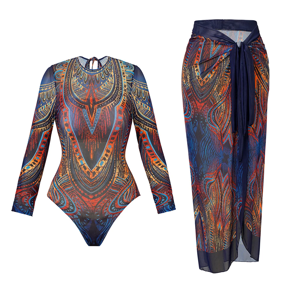 2026 Long Sleeve Sheer Sun Protection One-Piece Set Swimsuit Women Sexy Rash Guard Swimwear Bodysuit Beachwear With Coverup 2026 Long Sleeve Sheer Sun Protection One-Piece Set Swimsuit Women Sexy Rash Guard Swimwear Bodysuit Beachwear With Coverup